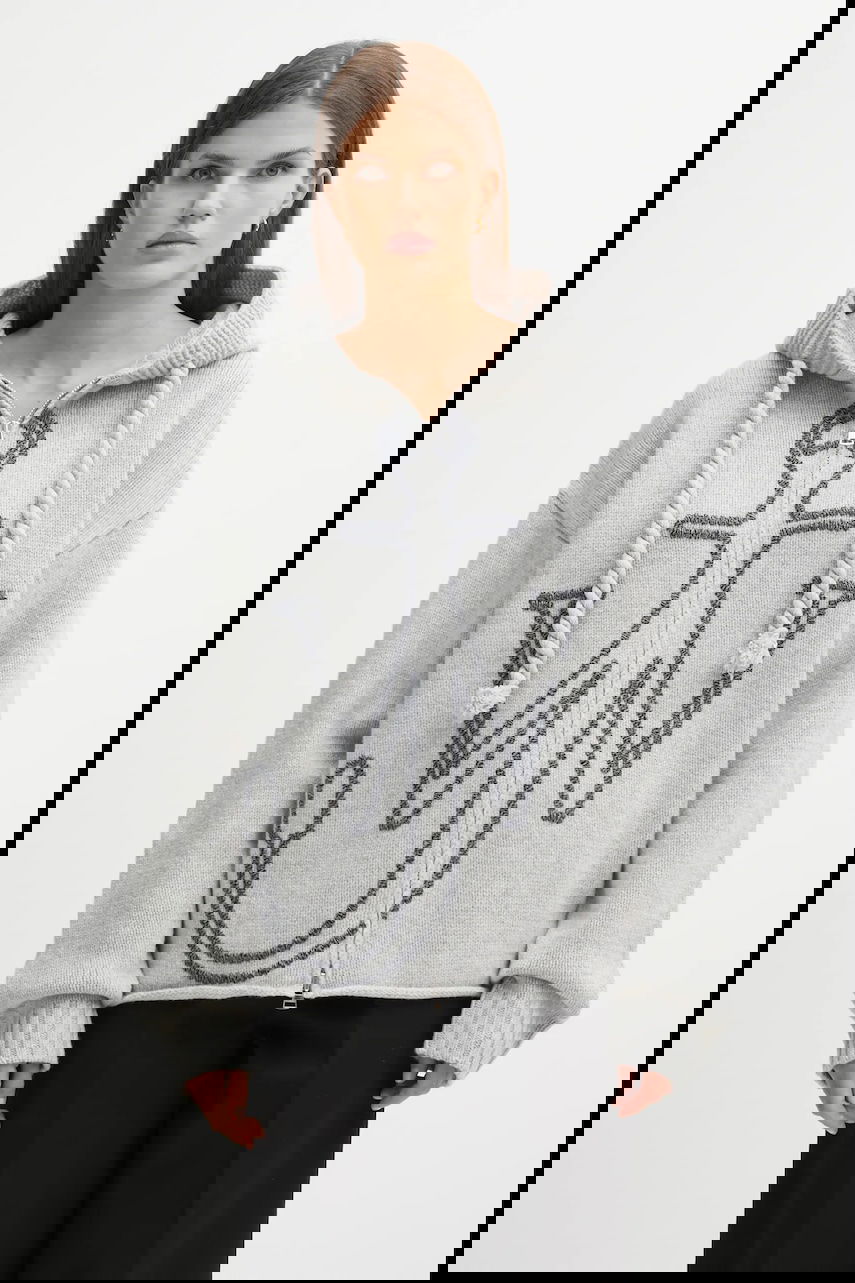 Пуловер JW Anderson JW Anderson Anchor Embroidery Zipped Cardigan Сиво | KW1499.YN0412, 0