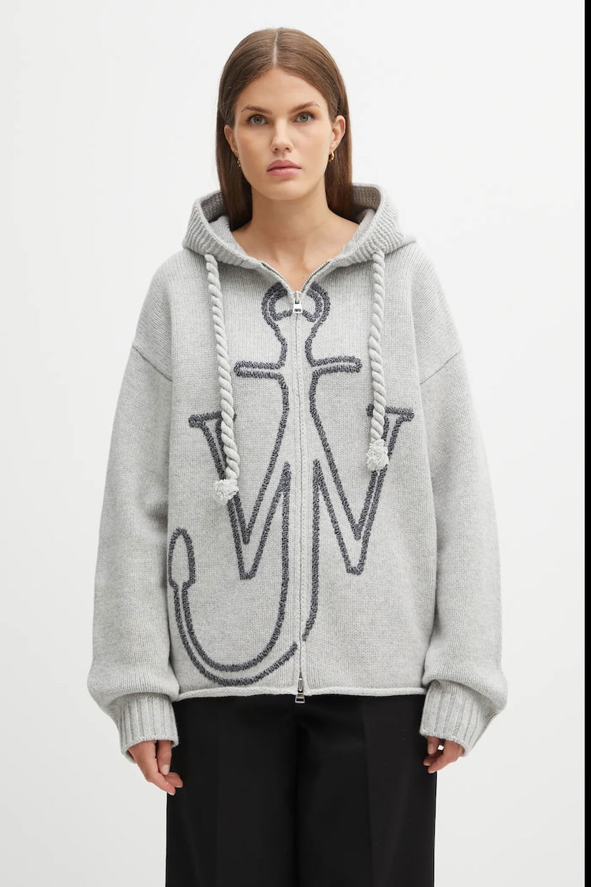 Пуловер JW Anderson JW Anderson Anchor Embroidery Zipped Cardigan Сиво | KW1499.YN0412