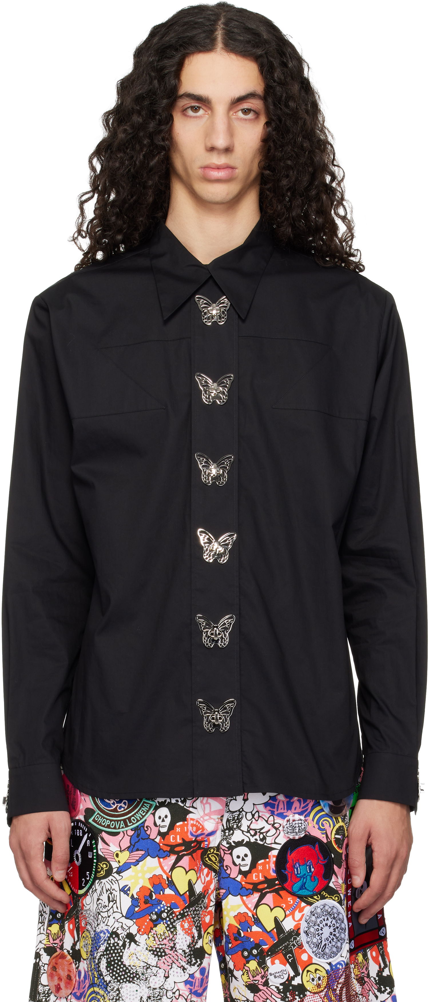 Риза Chopova Lowena Chopova Lowena SSENSE Exclusive Metal Butterfly Button-Up Shirt Черно | 2321E, 0