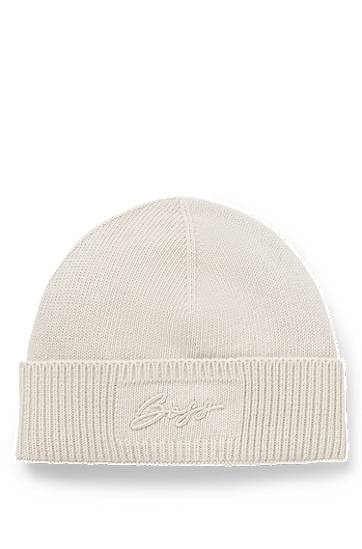 Шапка BOSS Knitted beanie hat with embroidered logo Бяло | 50558673, 0