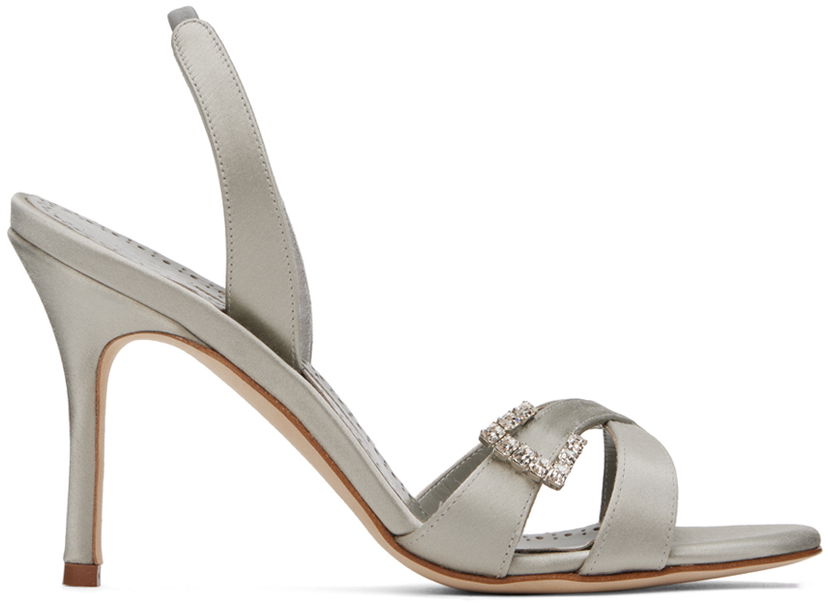 Грижа за обувките Manolo Blahnik Manolo Blahnik Ramisli Satin Heeled Slingback Sandals Сиво | 224-1700