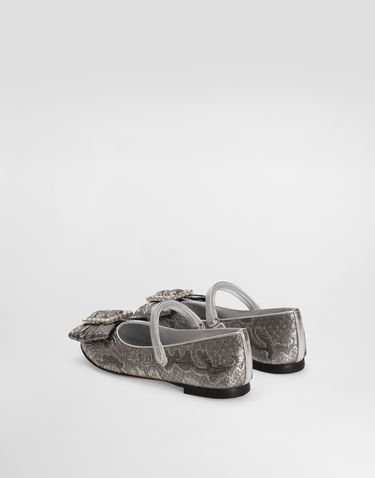 Кецове и обувки Dolce & Gabbana Brocade Ballet Flats With Bow Металик | D11377AV76080998, 2