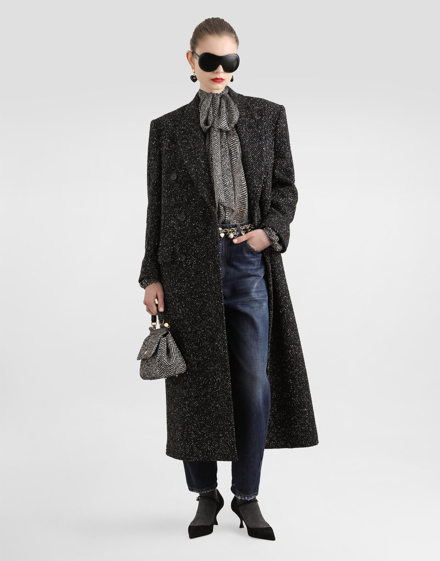 Палта Dolce & Gabbana Dolce & Gabbana Oversized Double-breasted Wool Blend Chevron Coat Черно | F0GHHTFCZADS8031, 1