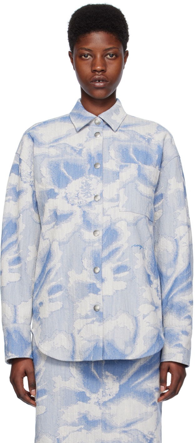 Риза MSGM Embroidered Denim Shirt Синьо | 3641MDE15X 247012