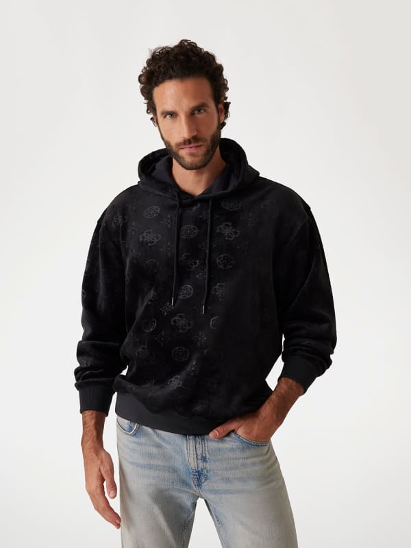 Суитчър GUESS Guess Embossed Peony Velour Hoodie Черно | M5RQ17KBBW0, 0