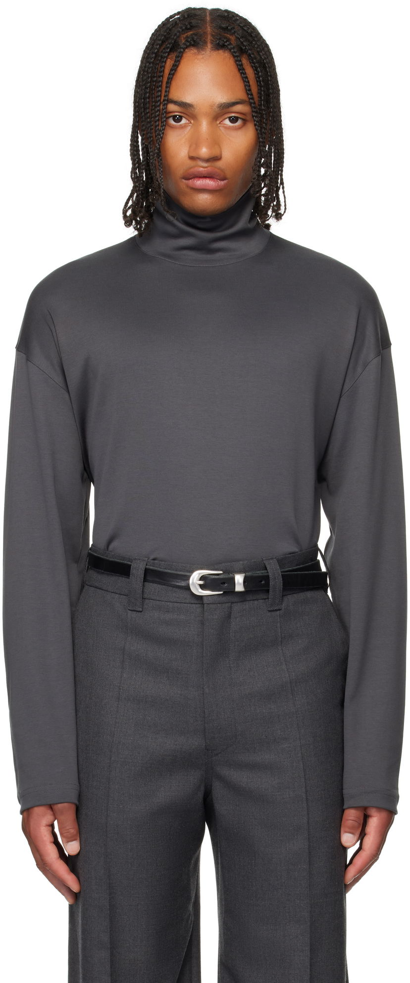 Тениска LEMAIRE Lemaire Relaxed Mock Neck T-Shirt Сиво | TO1467 LJ1043