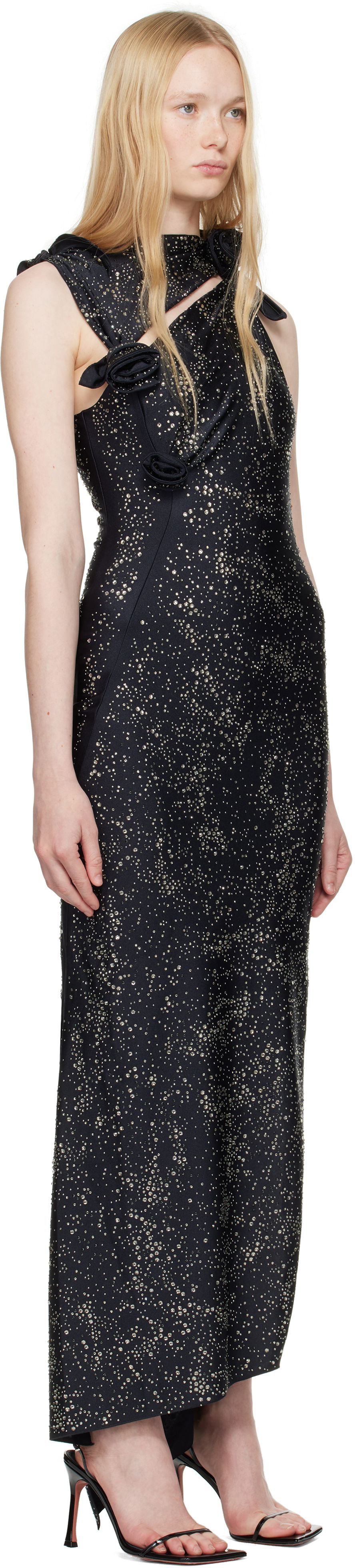 Pокля Coperni Coperni Crystal-Embellished Asymmetric Flower Maxi Dress Черно | COPR44CRF5001, 1