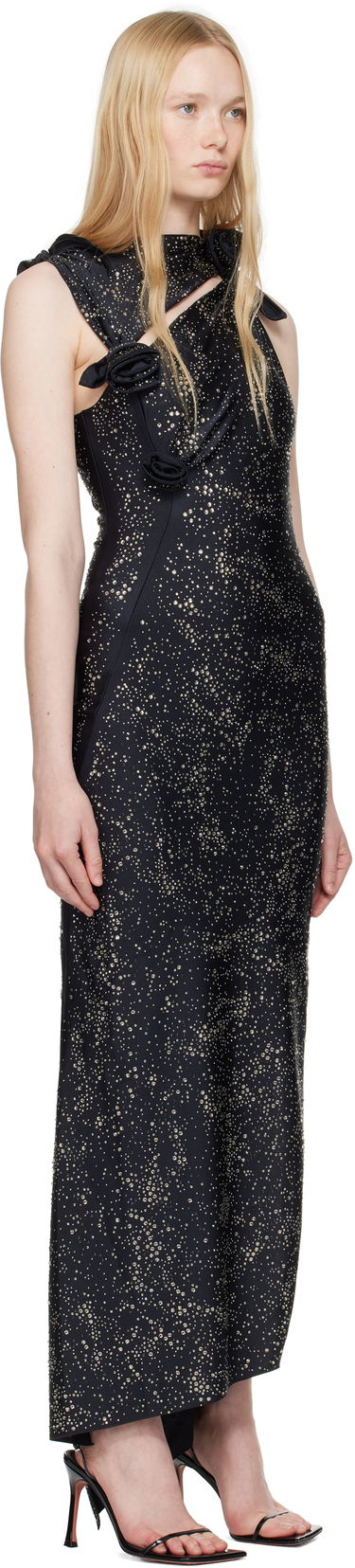 Pокля Coperni Coperni Crystal-Embellished Asymmetric Flower Maxi Dress Черно | COPR44CRF5001, 1
