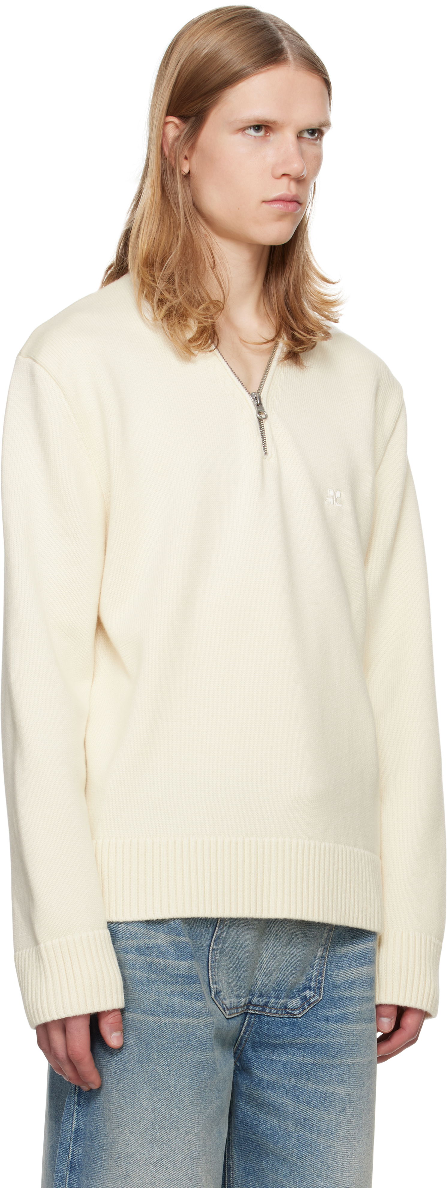 Пуловер Courrèges Zipped Wool Sweater Бяло | 324MPU179FI0036, 1