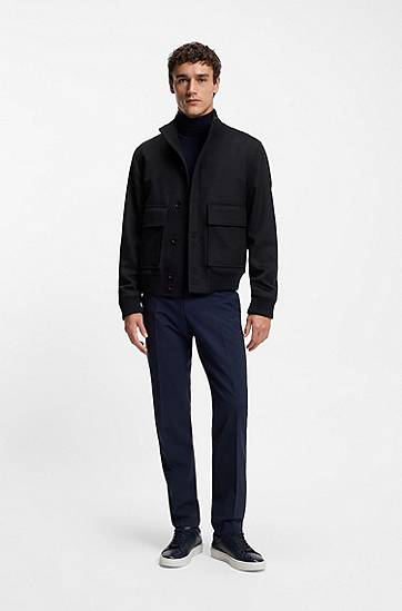 Яке бомбър BOSS Wool-cashmere blouson-style coat with knit trims Черно | 50551091, 1