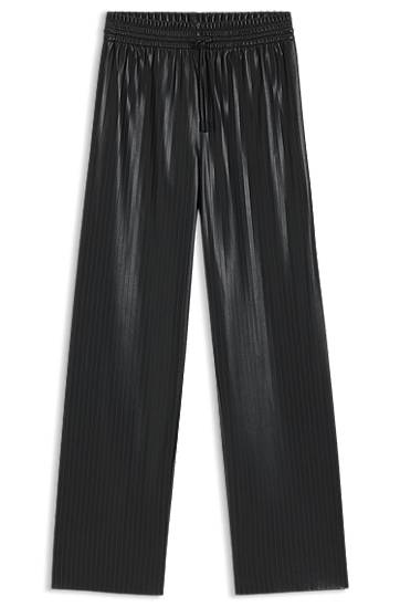 Панталони BOSS Relaxed-fit wide-leg striped faux leather trousers Черно | 50548123