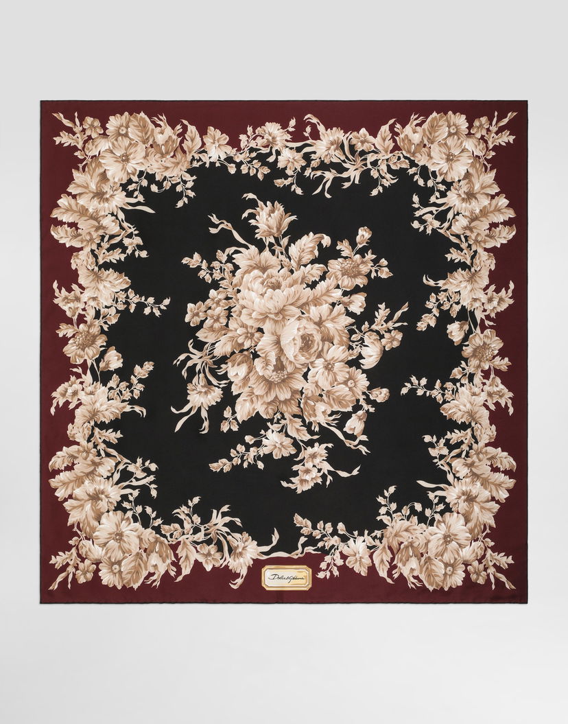 Шал Dolce & Gabbana Dolce & Gabbana 90x90 Floral Print Silk Twill Scarf Бургунди | FN090RGDC9DHH4OX