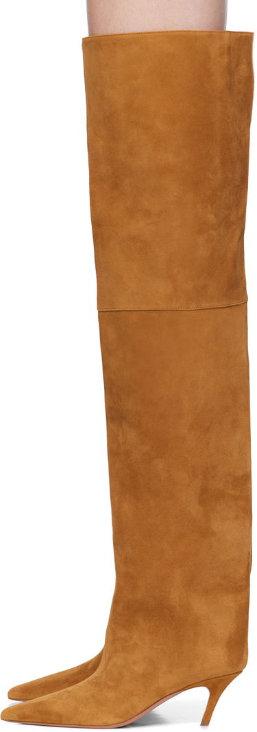 Pокля Amina Muaddi Amina Muaddi Fiona Thigh-High Suede Boots Кафяво | FIONA THIGH BENDED HEEL SUEDE, 2