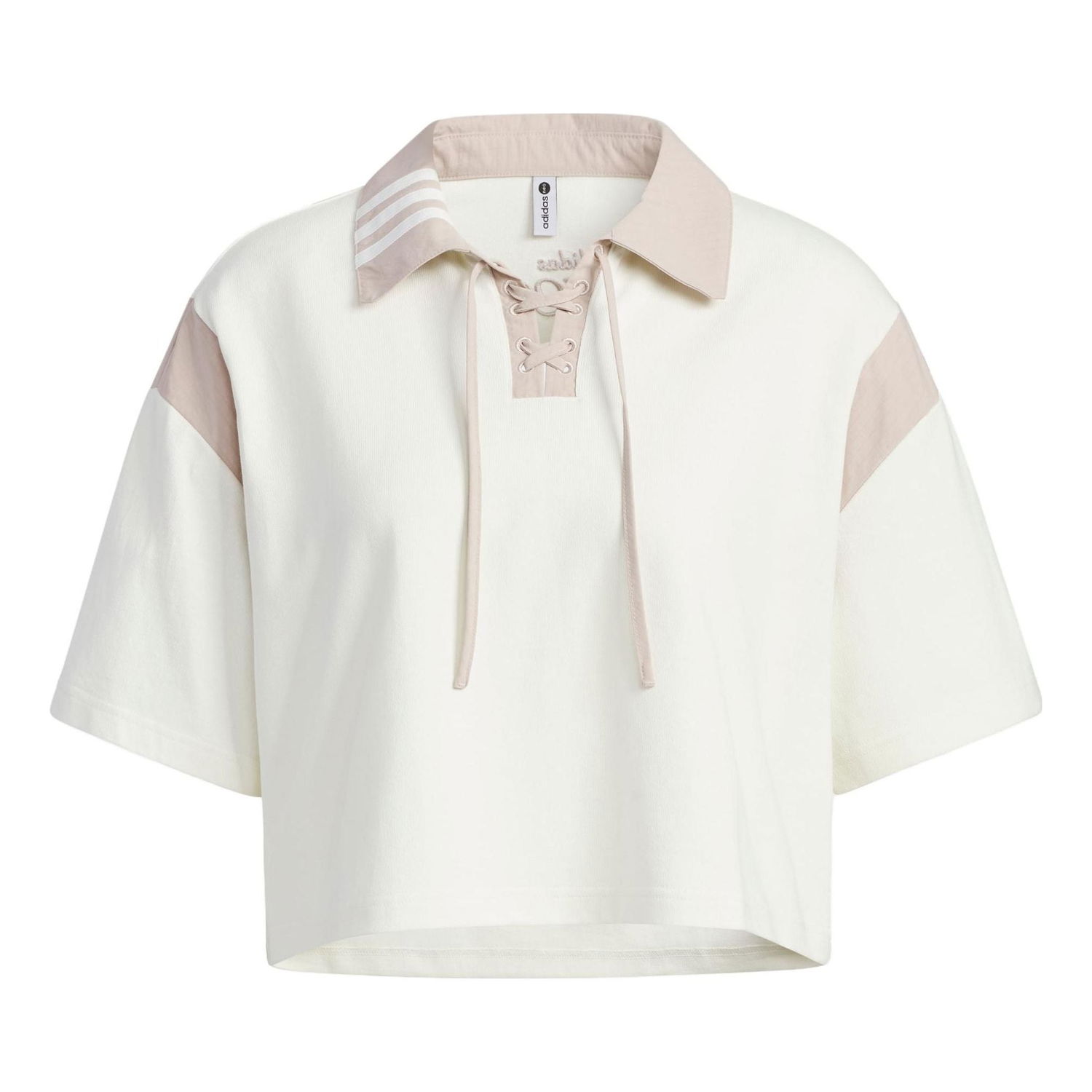 Съкратен топ adidas Originals Neo Logo Lace-Up Crop Polo Бяло | IK6081, 0