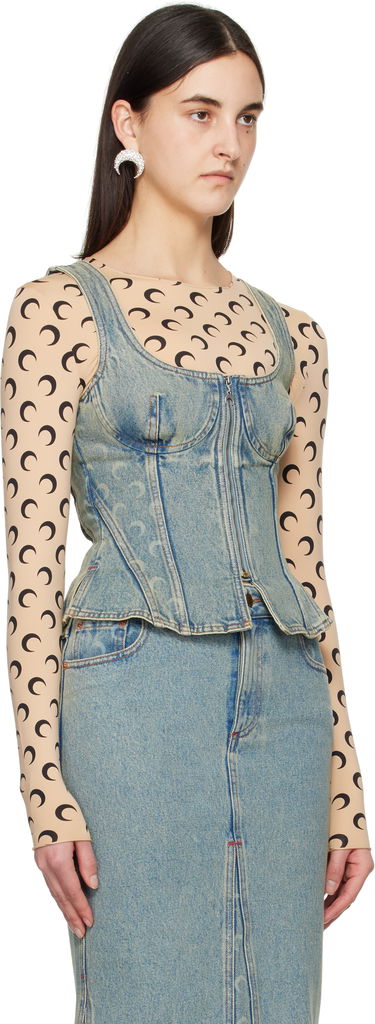 Пола Marine Serre Marine Serre Moon Laser Denim Corset Top Синьо | WTO408A CDEN0003, 1