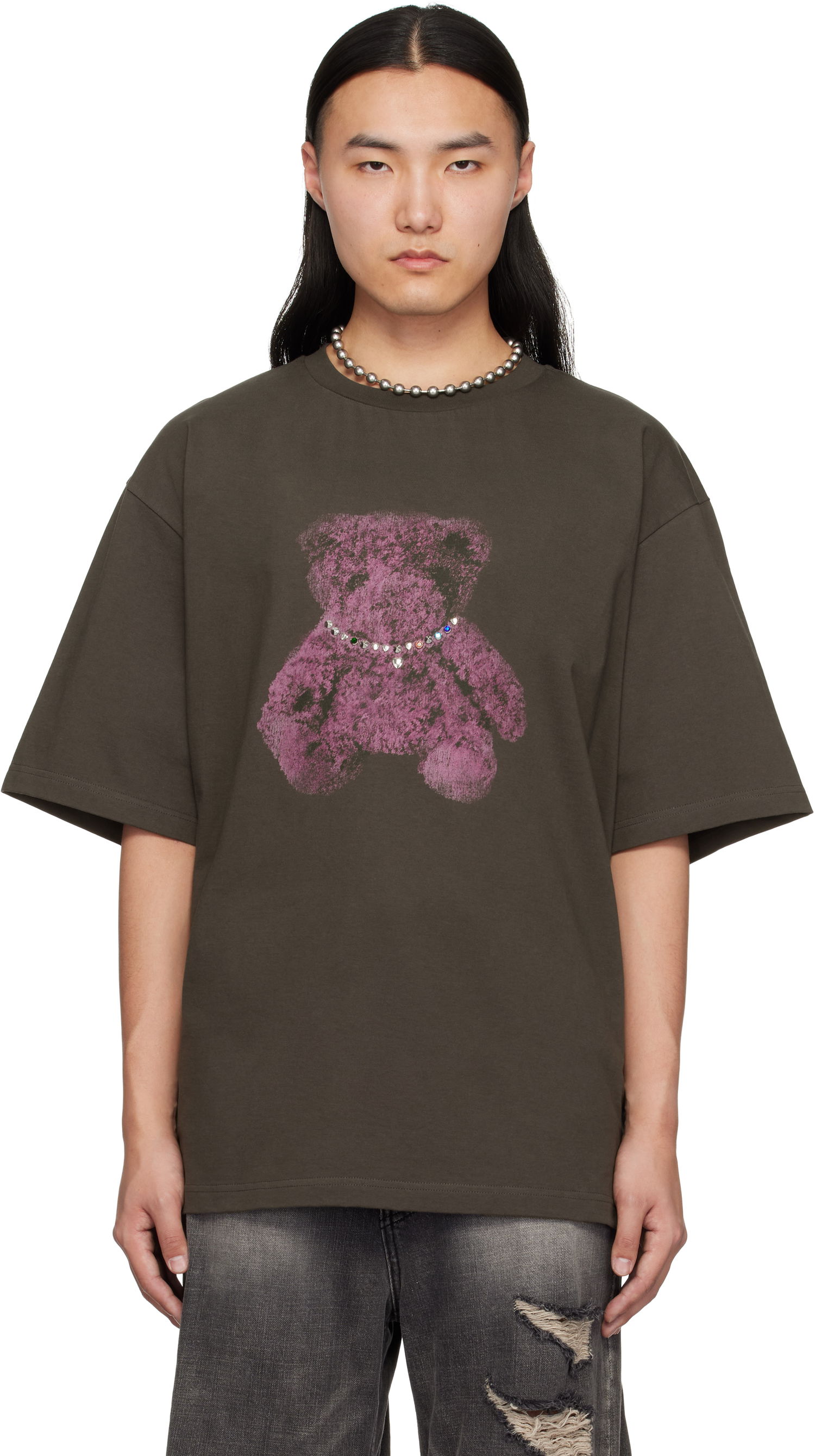 Тениска We11done We11done Pearl Bear Graphic T-Shirt Кафяво | WD-TT0-25-757-U-CH, 0