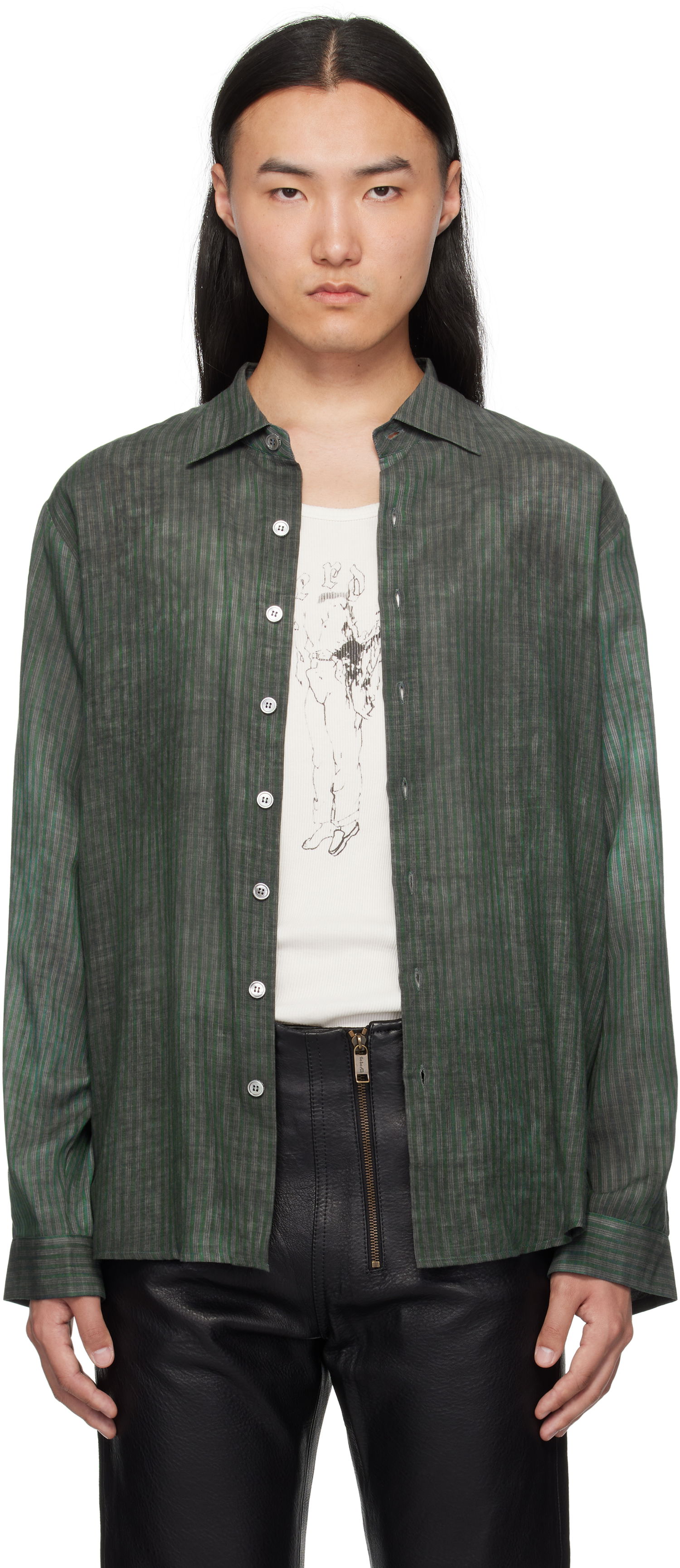 Риза Enfants Riches Déprimés Enfants Riches Déprimés Hamptons Junkie Striped Shirt Зелено | 040-247, 0