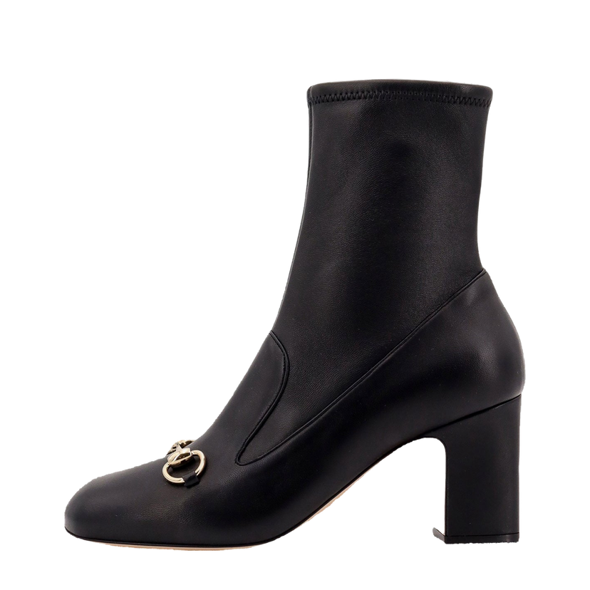 Кецове и обувки Gucci Leather Ankle Boots with Horsebit Detail Черно | 794334AADP31000