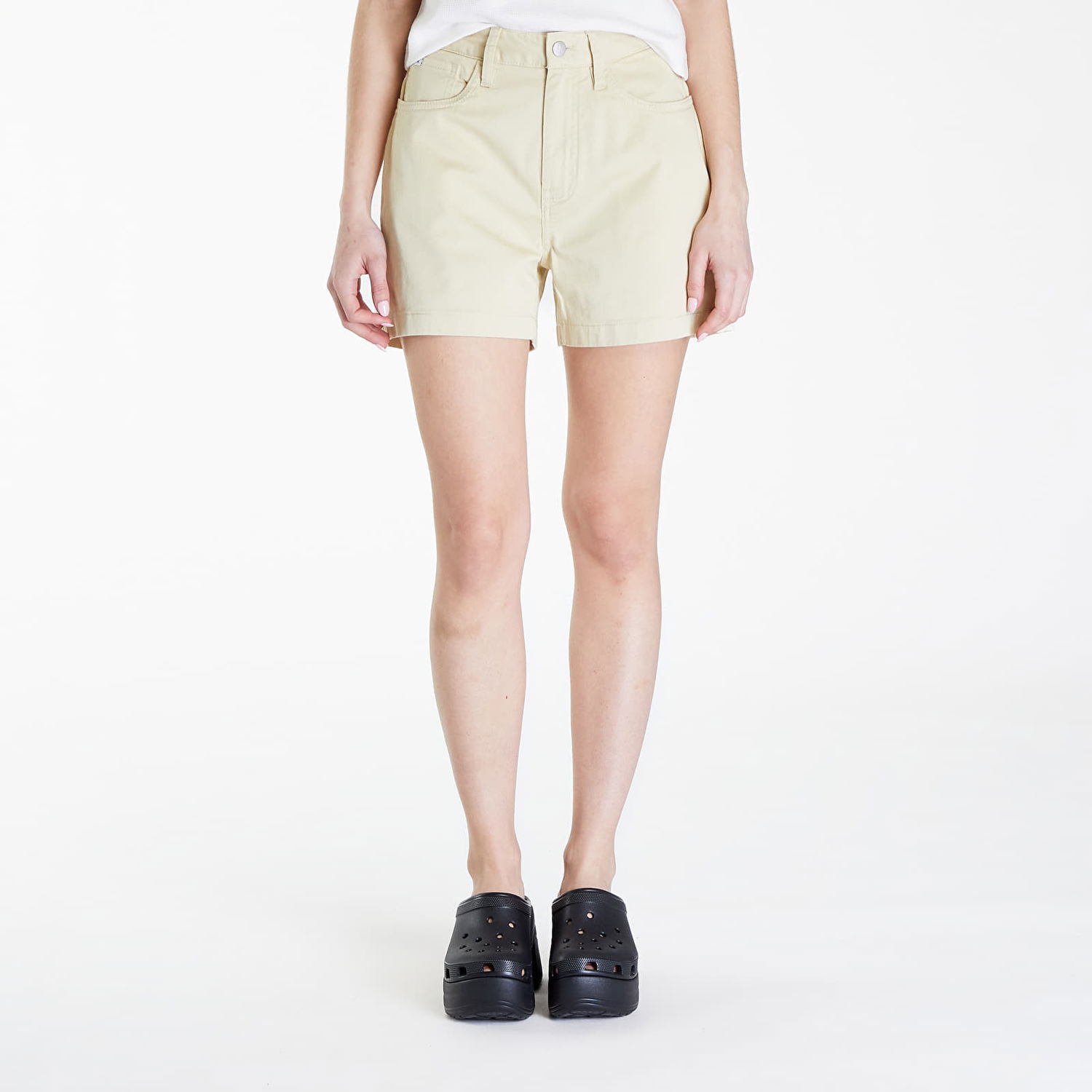 Къси панталони CALVIN KLEIN Jeans Woven Label Mom Short Green Haze Бежово | J20J223135 LFU, 0