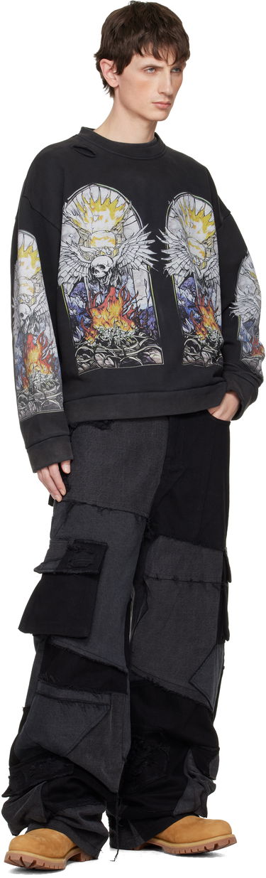 Суитчър Who Decides War Distressed Stained Glass Winged Skull Flame Pullover Sweatshirt Черно | 1110580002FW25, 3