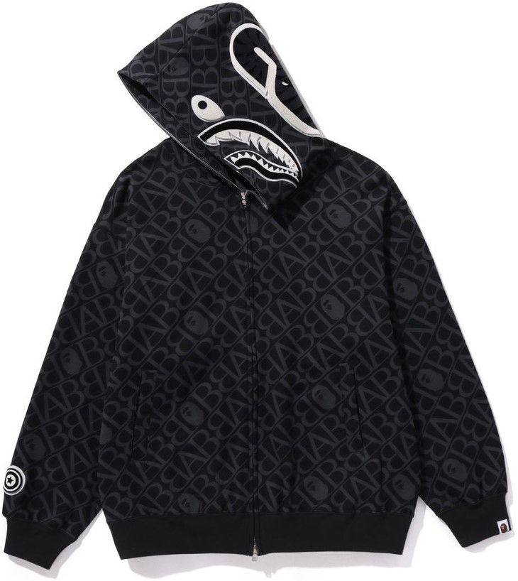 Суитчър BAPE Bape Sport Monogram Shark Full Zip Hoodie Black Черно | 1J80115054-BLK, 1