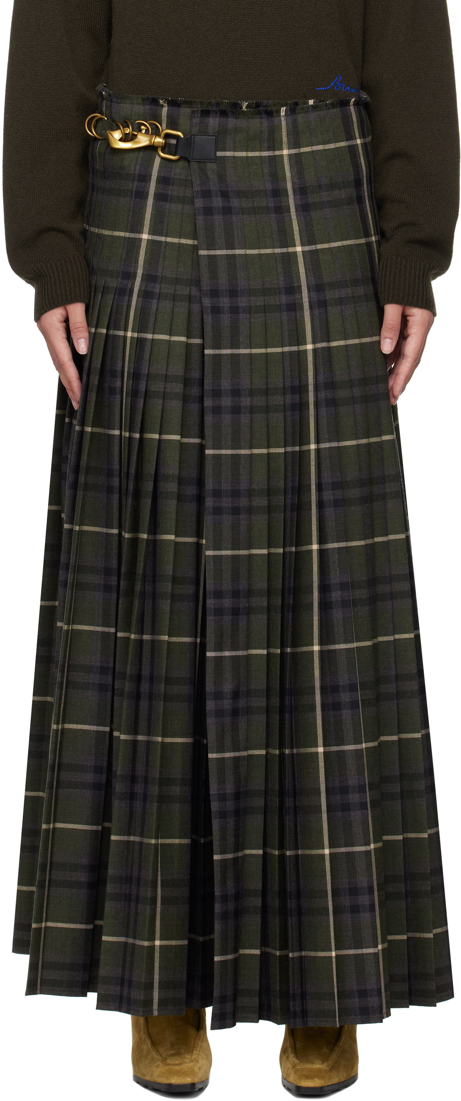 Пола Burberry Check Wool Blend Maxi Skirt Зелено | 8099693, 0