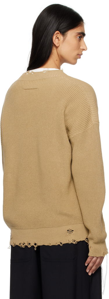 Пуловер Maison Margiela MM6 Maison Margiela Eaten Knit V-Neck Sweater Бежово | SH0HN0001 M13089, 2