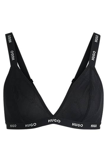 Сутиен BOSS HUGO Signature-Lace Triangle Bra with Logo Черно | 50535247