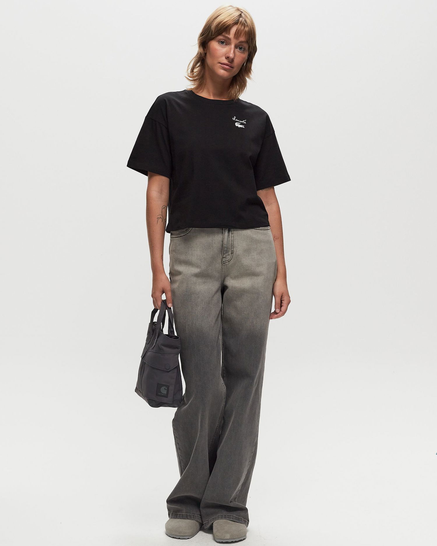 Съкратен топ Lacoste Cropped T-Shirt With Short Sleeves Черно | TF2523-031, 1