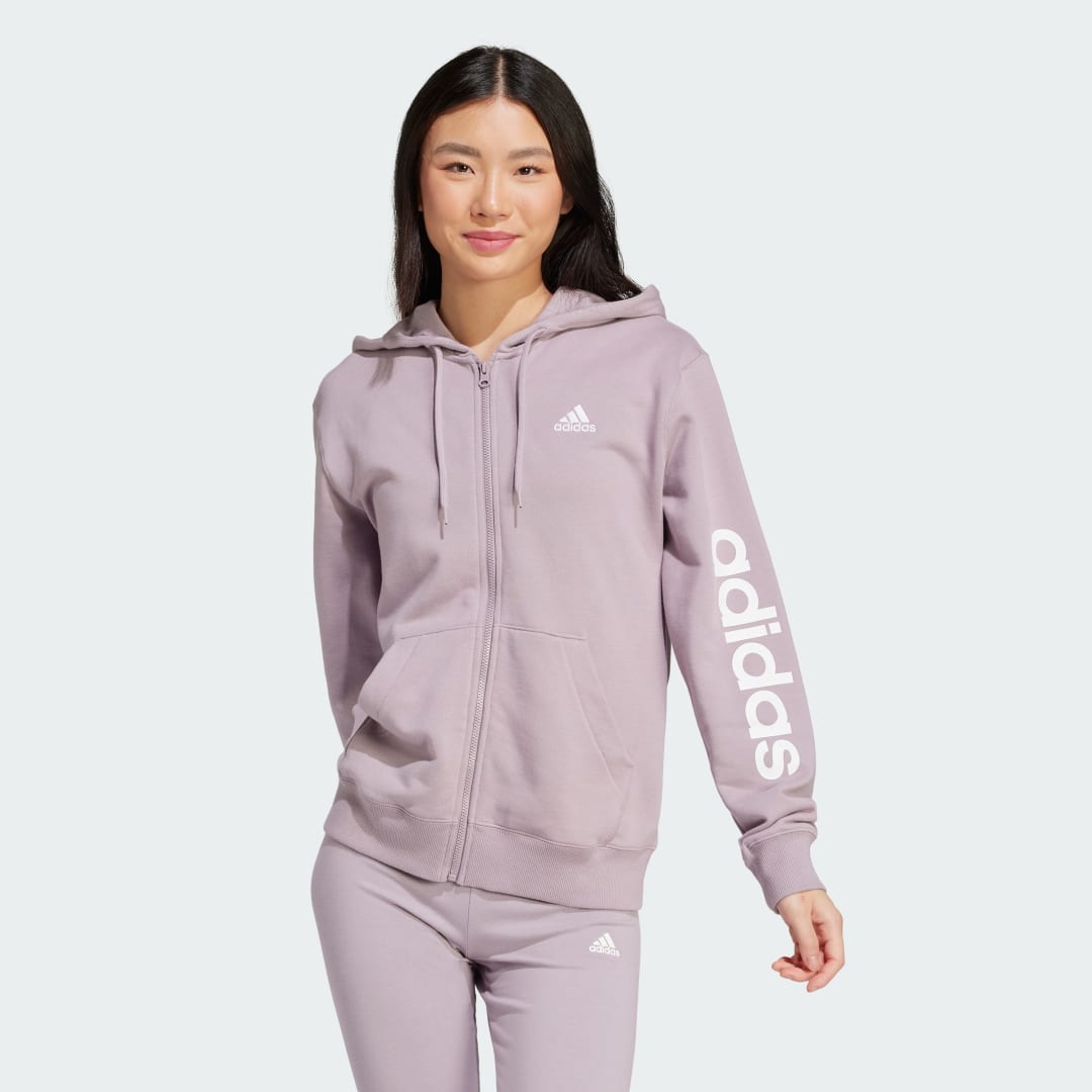 Суитчър adidas Performance Essentials Linear Full-Zip French Terry Hoodie Лилаво | IS2073, 0