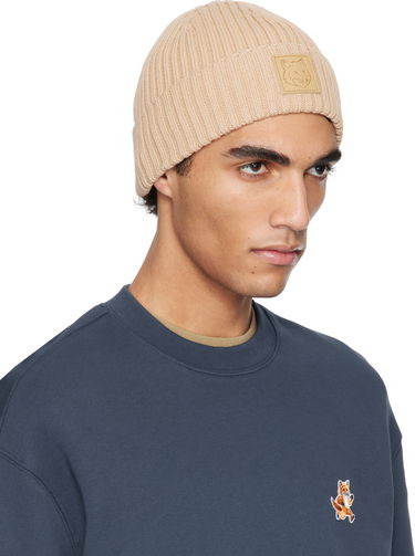 Шапка MAISON KITSUNÉ Maison Kitsuné Fox Head Leather Patch Beanie Бежово | OW06110KT1140, 1