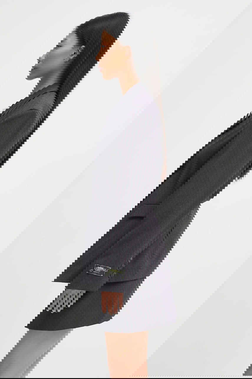 Яке GANNI Asymmetric Pinstripe Blazer Сиво | W0578, 1