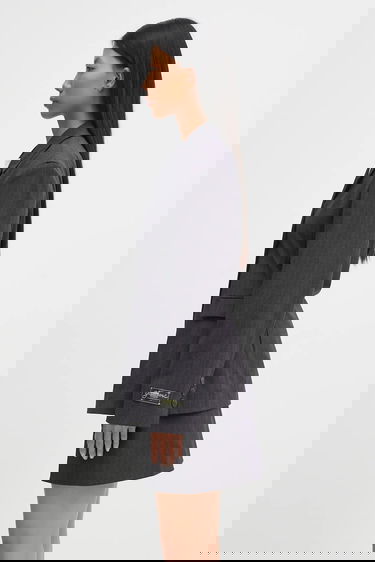 Яке GANNI Asymmetric Pinstripe Blazer Сиво | W0578, 1