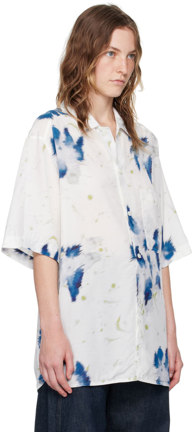 Риза LEMAIRE LEMAIRE Abstract-Print Short-Sleeve Shirt Бяло | SH1101 LF1271, 1