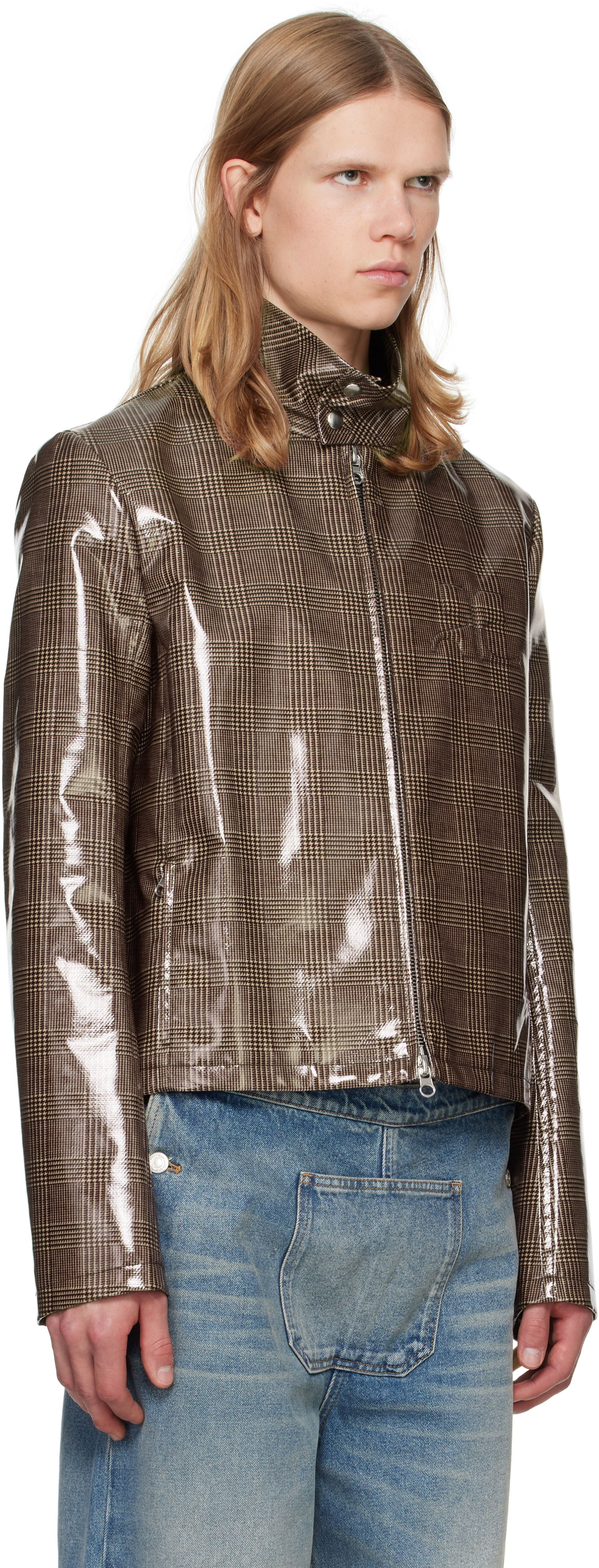 Яке Courrèges Courrèges Prince Of Wales Vinyl Biker Jacket Кафяво | 324CBL195VY0023, 1