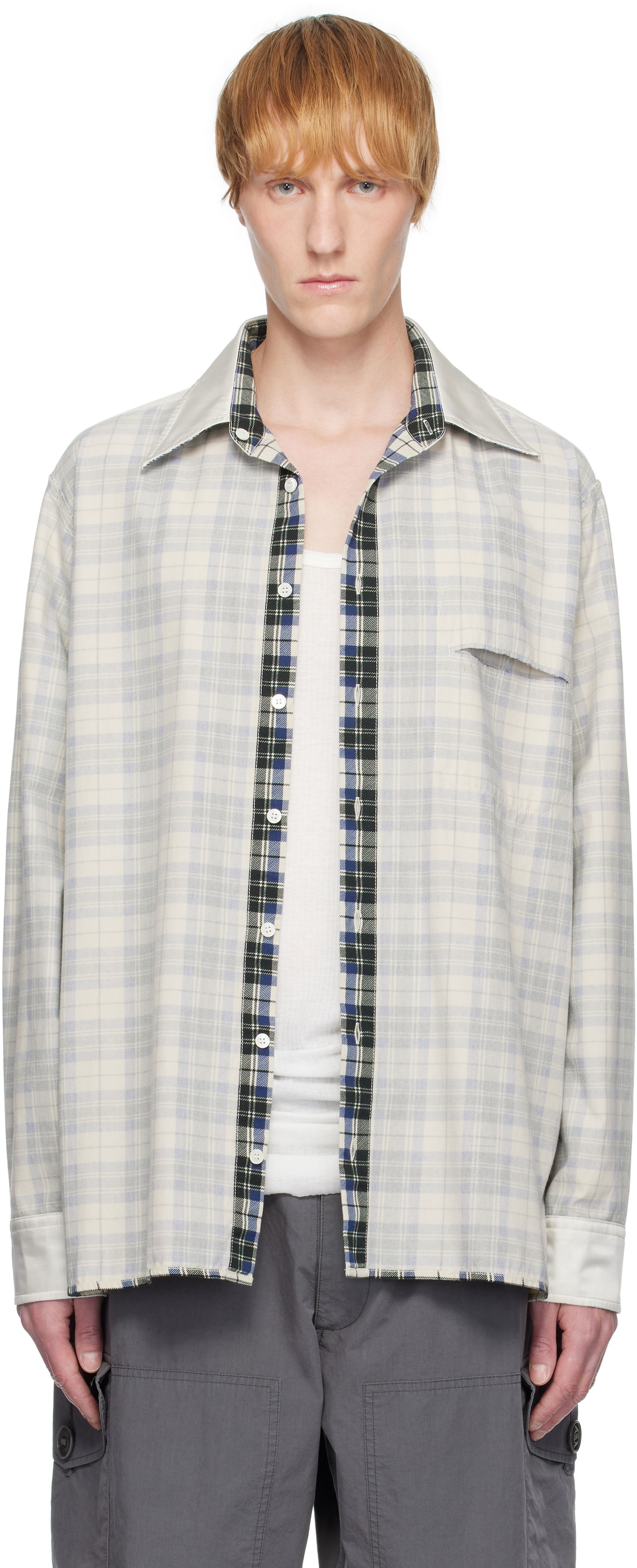 Риза Maison Margiela MM6 Maison Margiela Checkered Placket Shirt Бяло | SH2DT0016 M35444, 0