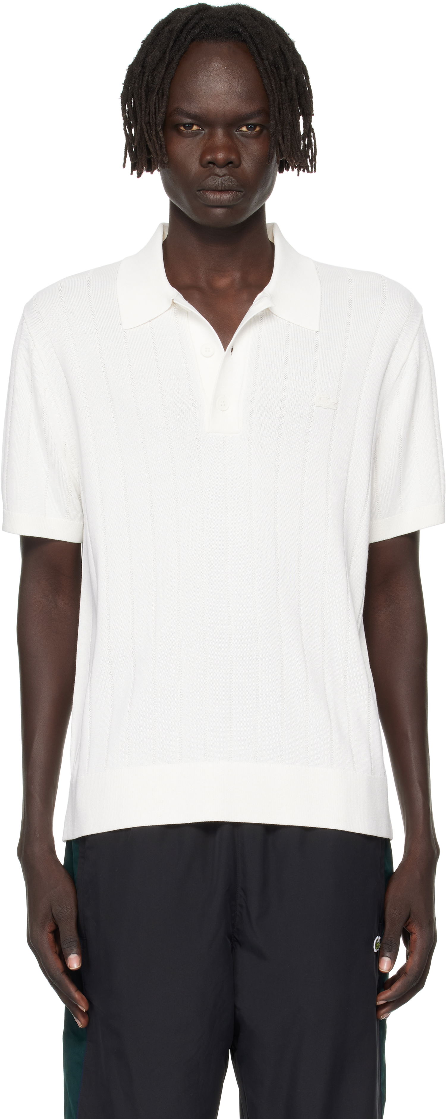 Поло тениска Lacoste Ribbed Knit Polo Бяло | AH5339_70V, 0