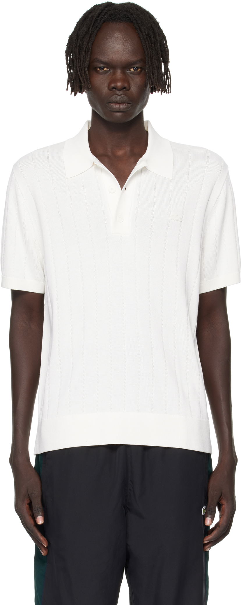 Поло тениска Lacoste Ribbed Knit Polo Бяло | AH5339_70V