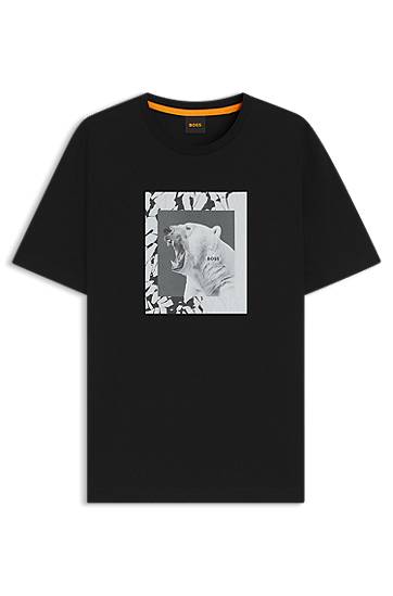 Тениска BOSS Cotton-jersey T-shirt with Roaring Polar Bear Artwork Черно | 50554615