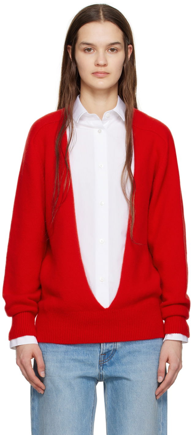 Пуловер The Row Deep V Neck Cashmere Sweater Червено | 6997-Y120, 0