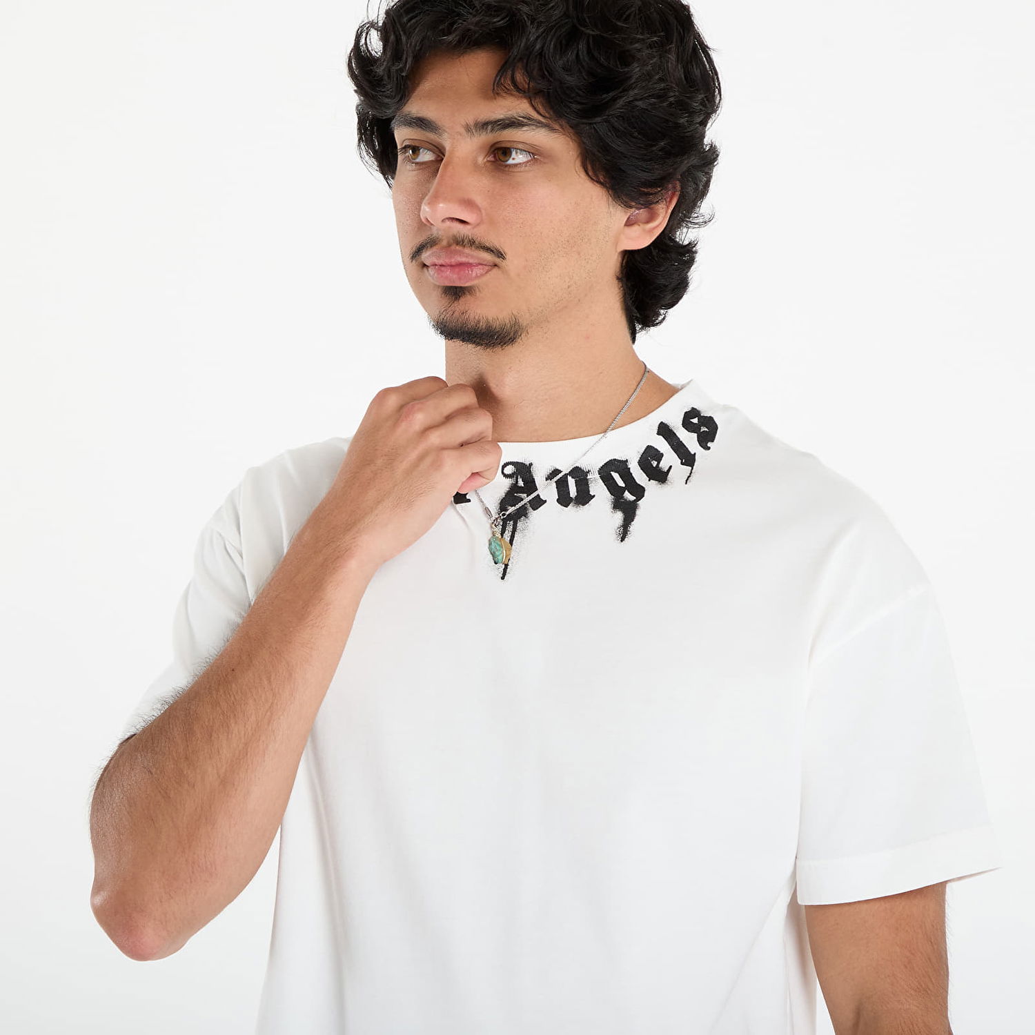 Тениска Palm Angels Palm Angels Neck Logo Regular T-Shirt Бяло | PMAA109F25JER0090310, 1