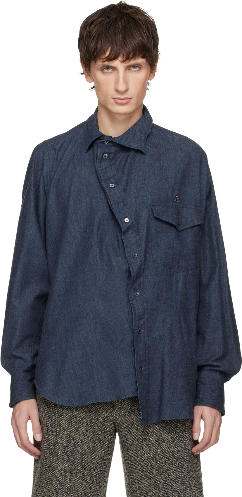 Риза Vivienne Westwood Chaos Long Sleeve Asymmetric Placket Shirt Синьо | 35010022-W0184-