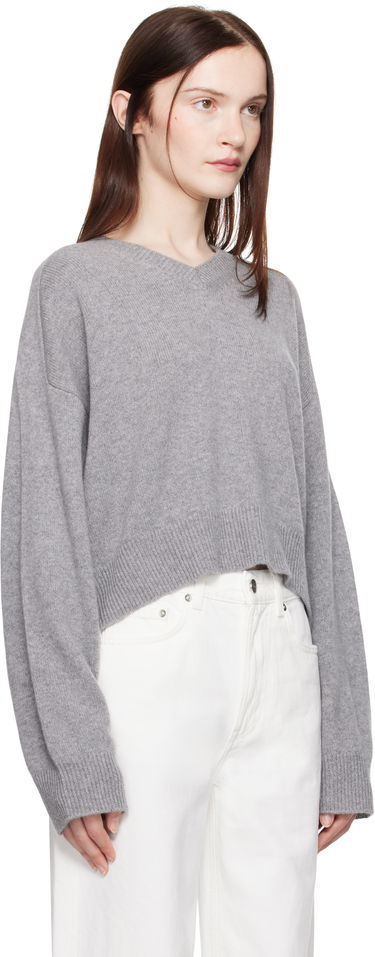 Пуловер Loulou de Saison Loulou de Saison Anzor Cropped V-Neck Sweater Сиво | ANZOR, 1