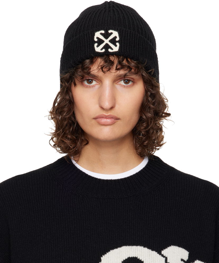 Шапка Off-White Arrow Classic Ribbed Wool Beanie Черно | OWLC017C99KNI0041001