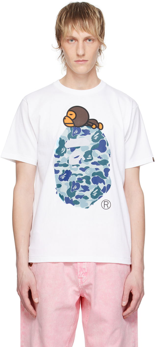 Тениска BAPE BAPE White ABC Camo Milo On Big Ape T-Shirt Бяло | 002TEK301004M