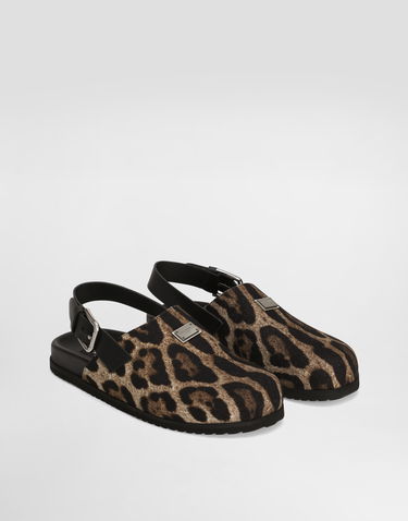 Кецове и обувки Dolce & Gabbana Dolce & Gabbana Canvas Leopard Print Mules with Back Strap Кафяво | A80465A6A87HY13M, 1