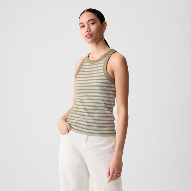 Modal Rib Halter Khaki Stripe