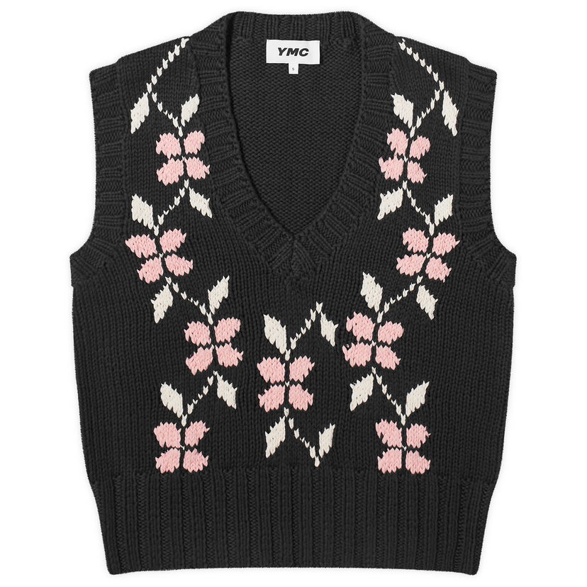 Пуловер YMC Heidi Knit Flower Vest Черно | Q8WMA-01