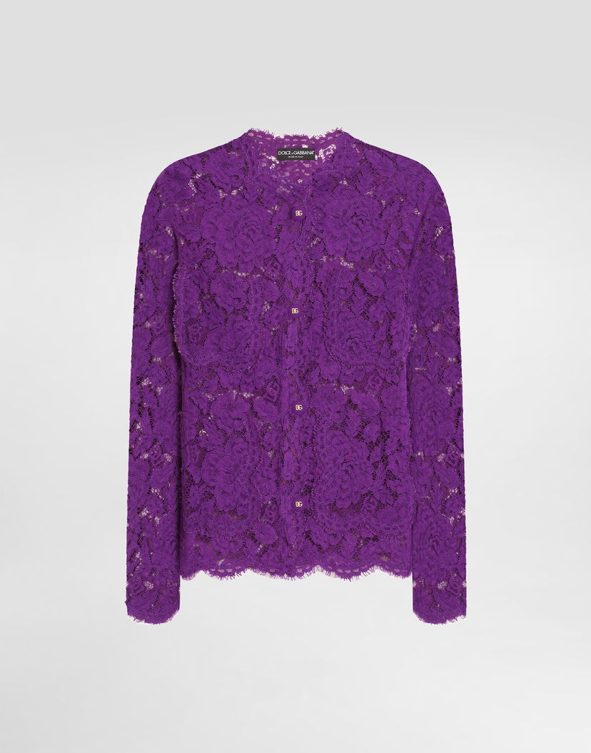 Риза Dolce & Gabbana Cordonetto Floral Lace Button-Up Top Лилаво | F29TUTHLM7LF0571