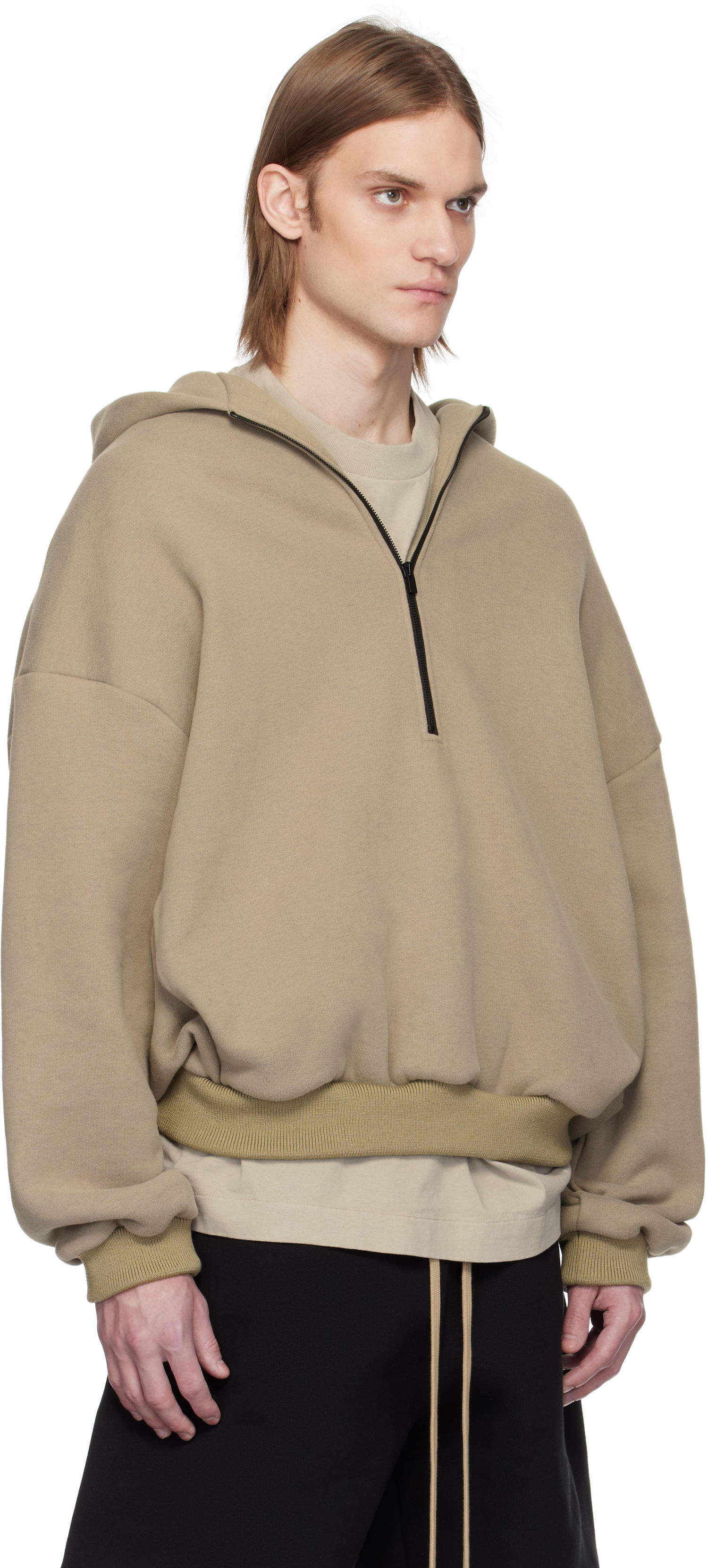 Суитчър Fear of God Fear of God Fleece Half Zip Hoodie Бежово | FGE250-513CCF, 1